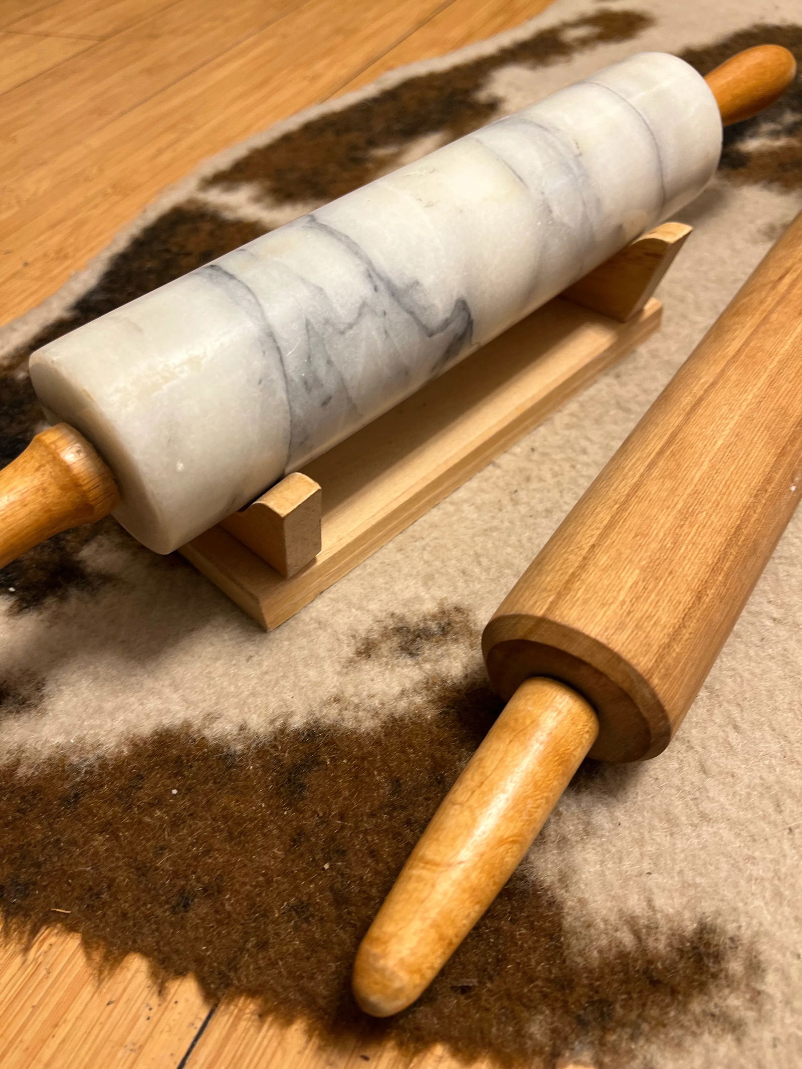 Pair of Vintage Rolling Pins and Marble Pin - 8