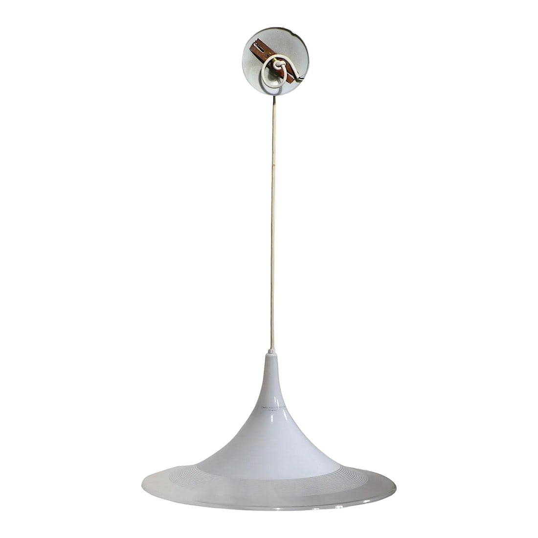 Mid Century Post Modern Plastic Witches Hat Pendant C 1960/70's: Chic, voguish and cool withes hat form pendant chandelier, in white and clear plastic - circa 1960/1970's. The fixture is in very good, original, working, clean and ready to use condition, it shows