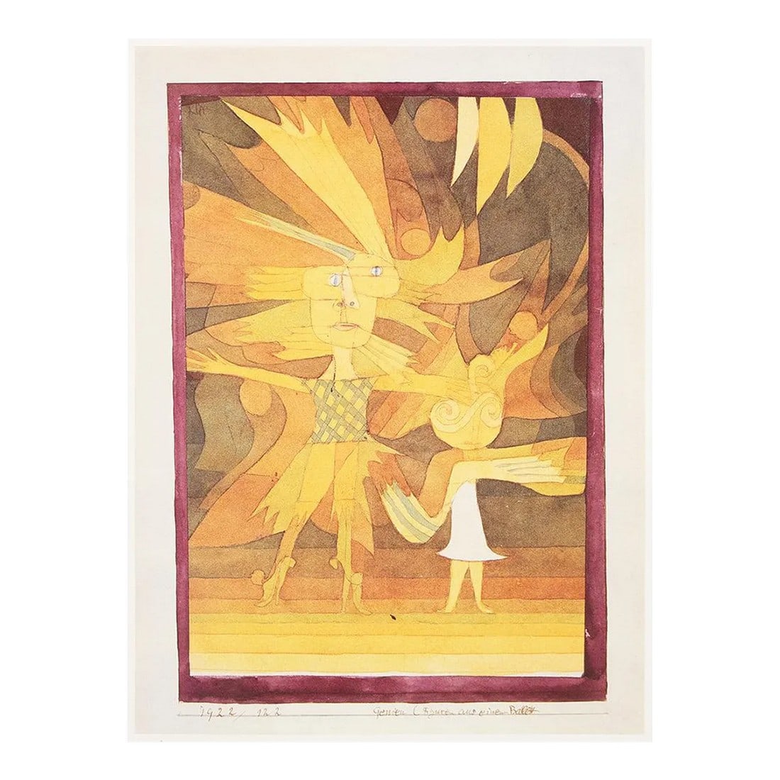 1989 After Paul Klee "Genies (Figures From a Ballet)", Full-Color Print From France: An excellent full-color print after painting "Genies (Figures from a Ballet)" by Paul Klee. Published by New French Editions in France in 1989. Printed on one side. Information regarding the original