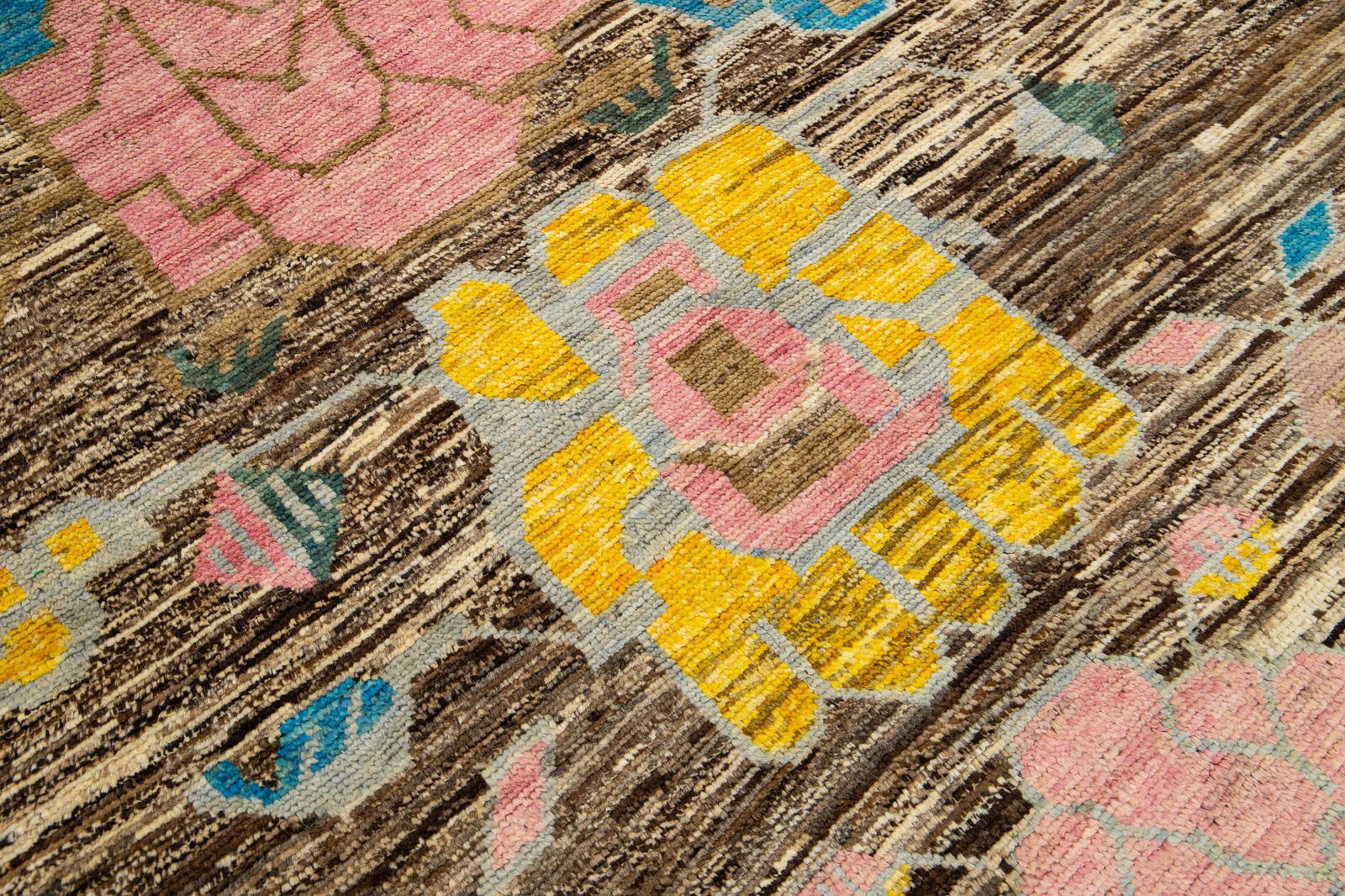 Floral Designed Modern Moroccan Style Wool Rug in Brown - 8