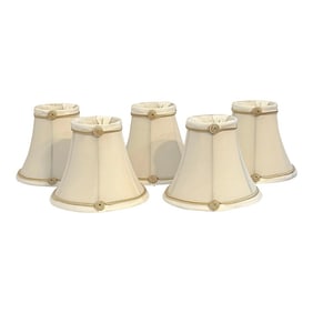 Ivory Faux Silk / Fabric Lined Lampshades With Tan Rosette Embellishment - Set of 5