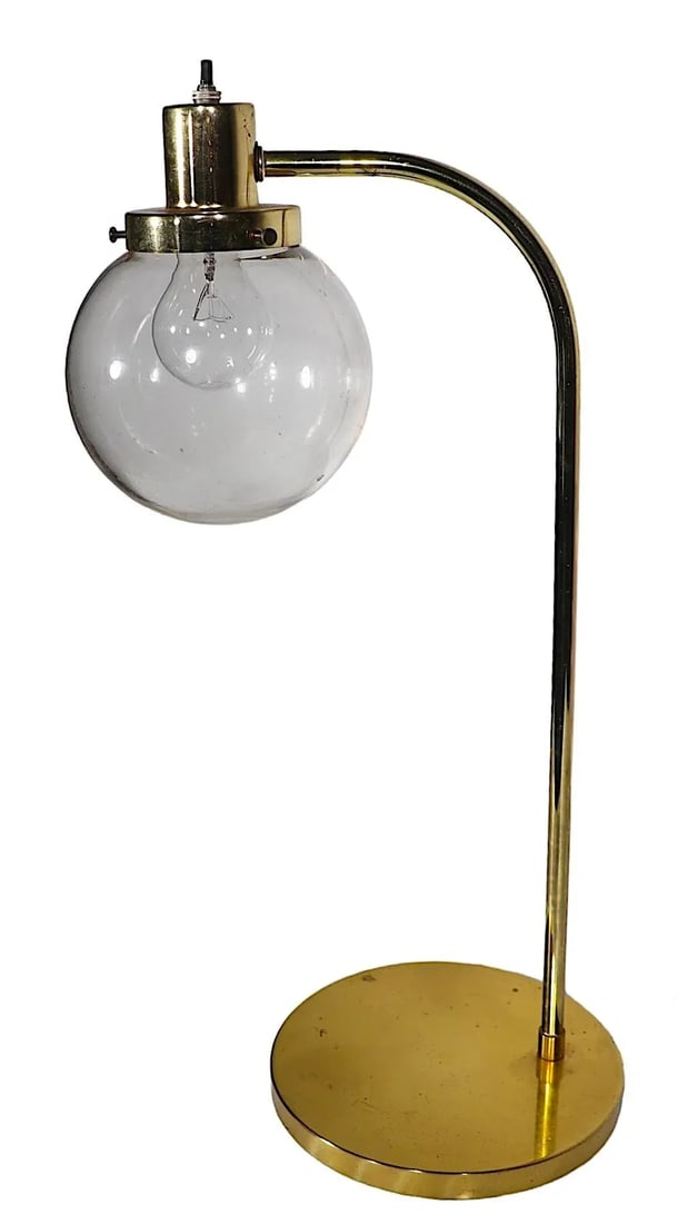 Post Modern Desk Table Lamp With Tinted Glass Ball Globe Shade C 1980's - 11