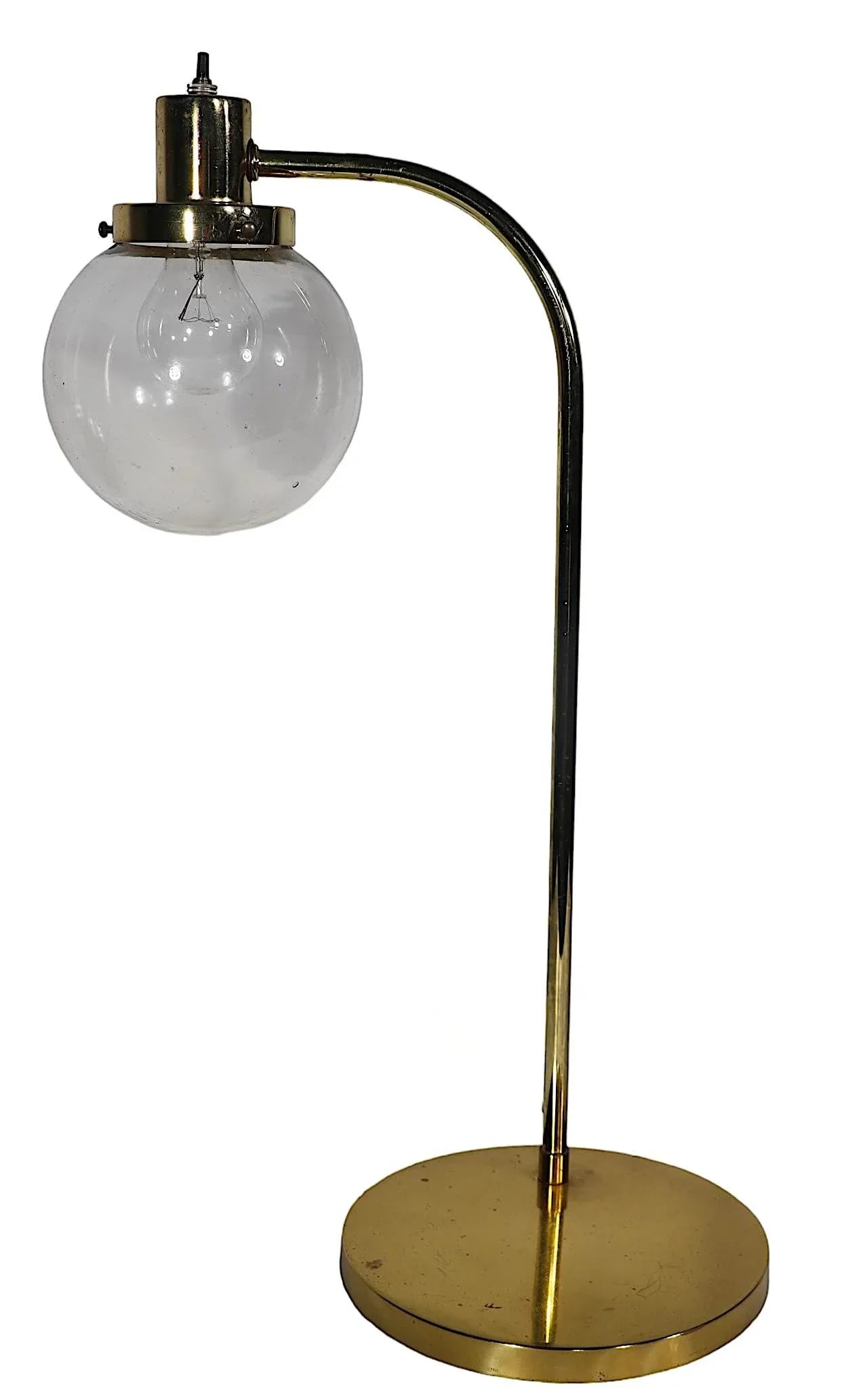 Post Modern Desk Table Lamp With Tinted Glass Ball Globe Shade C 1980's - 2