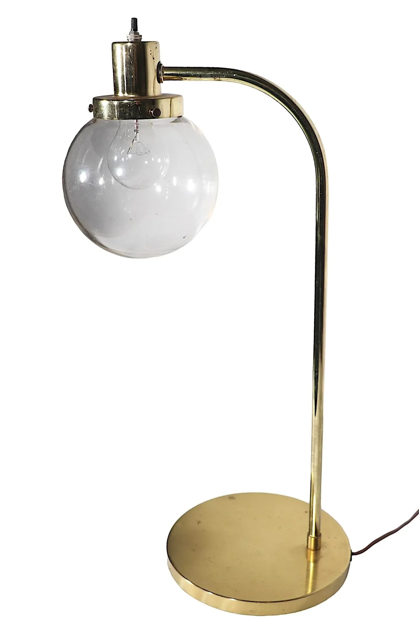 Post Modern Desk Table Lamp With Tinted Glass Ball Globe Shade C 1980's - 3