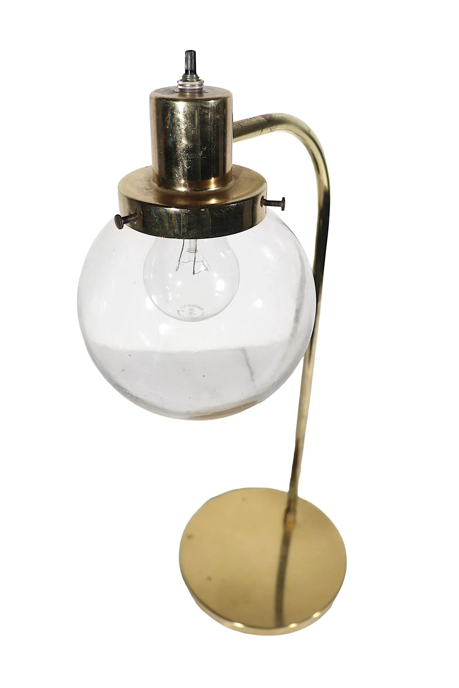 Post Modern Desk Table Lamp With Tinted Glass Ball Globe Shade C 1980's - 8