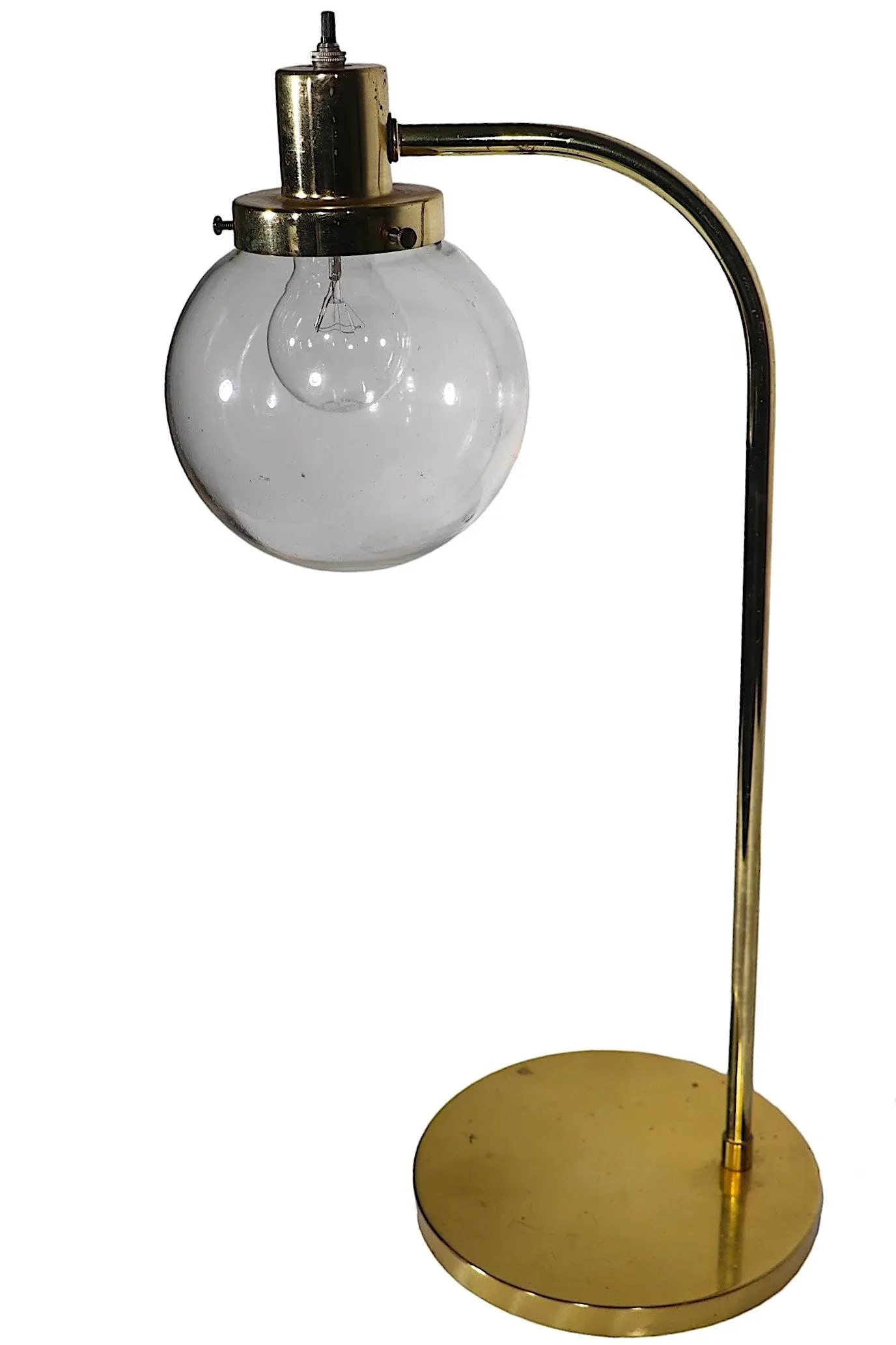 Post Modern Desk Table Lamp With Tinted Glass Ball Globe Shade C 1980's - 9