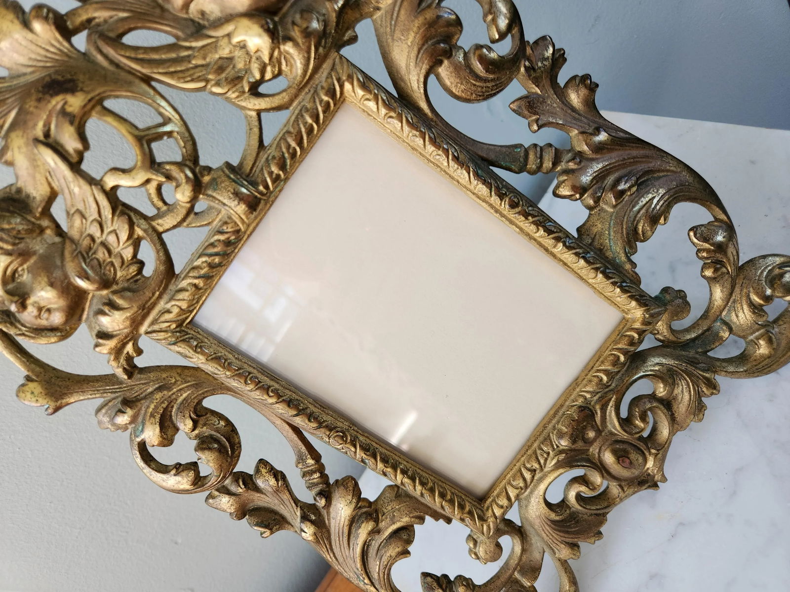 1960s Vintage Solid Brass Cherub Picture Frame - 3