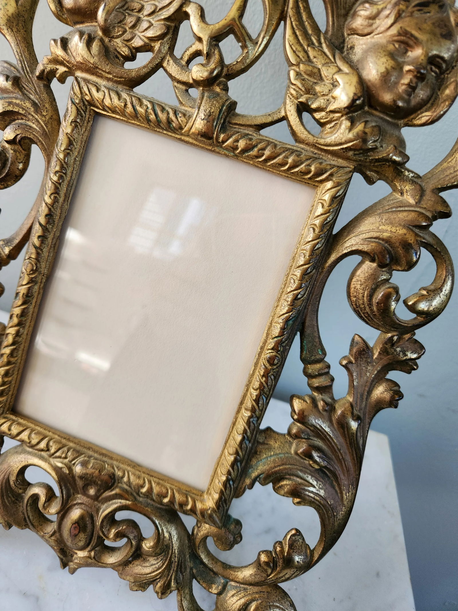 1960s Vintage Solid Brass Cherub Picture Frame - 7