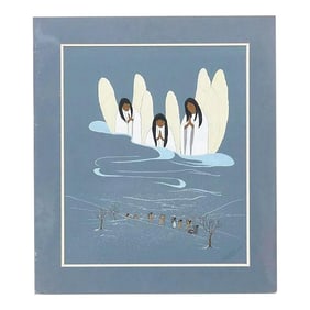 Original Signed "Guardian Angels, Trail of Tears" by Nadine Marler 20th Century Cherokee, 1975