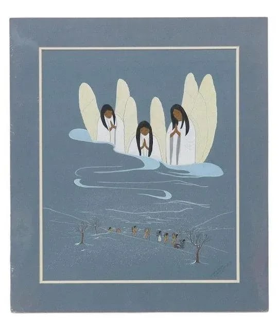 Original Signed "Guardian Angels, Trail of Tears" by Nadine Marler 20th Century Cherokee, 1975 - 2
