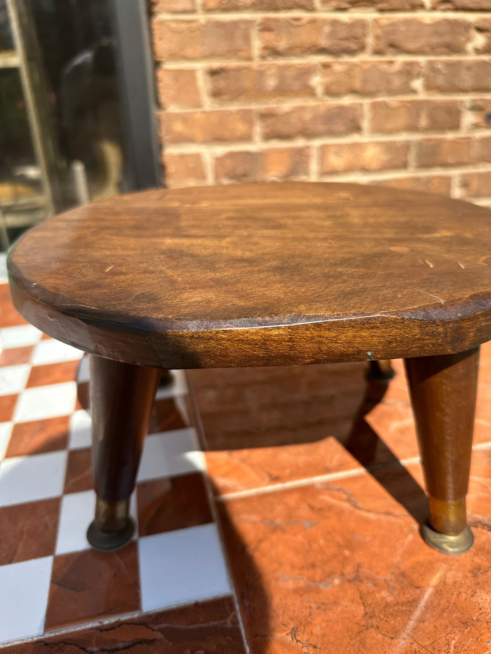 1970s Petite Brown Wooden Stool - 4