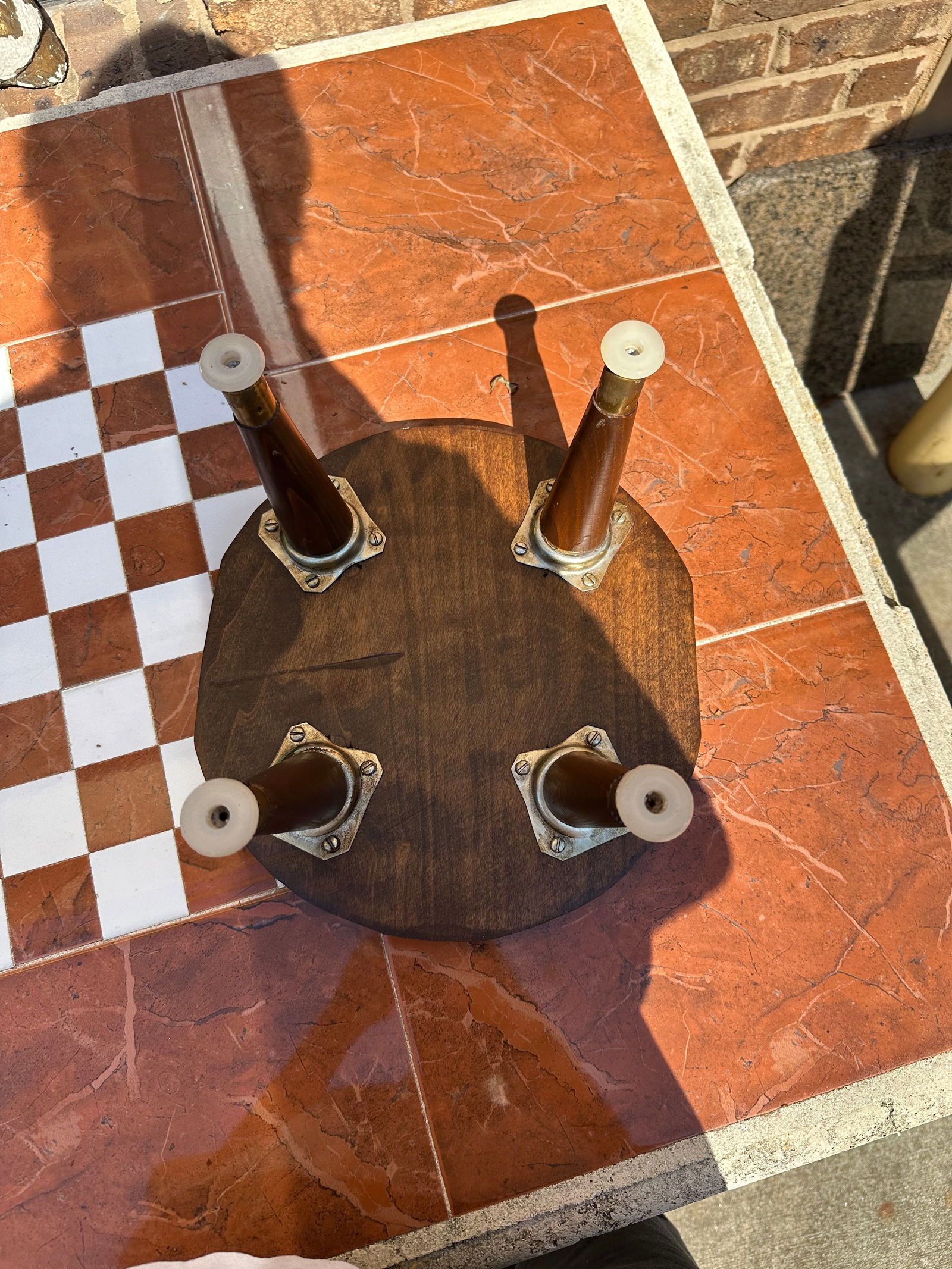 1970s Petite Brown Wooden Stool - 7