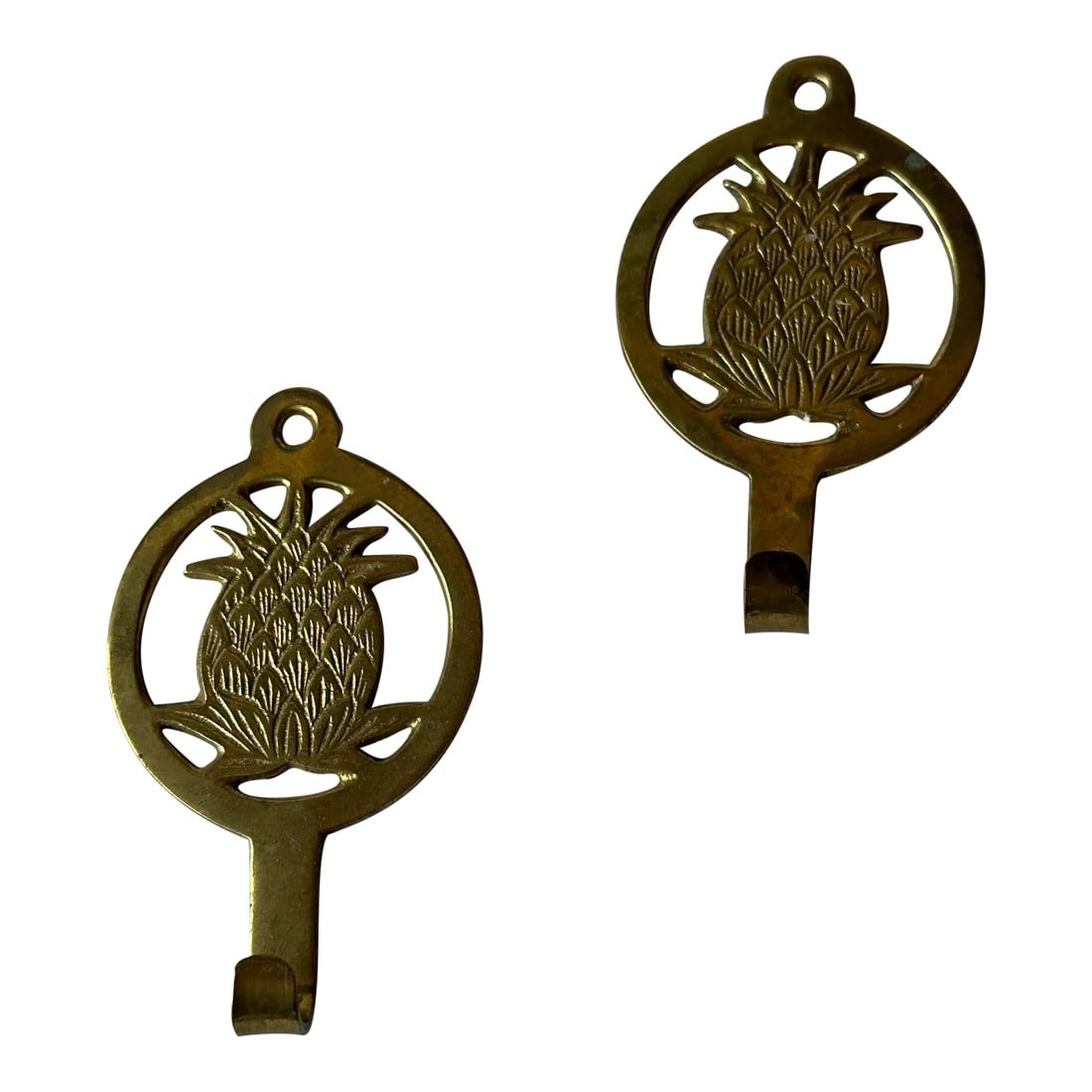 1970s Pair of Brass Pineapple Wall Hooks