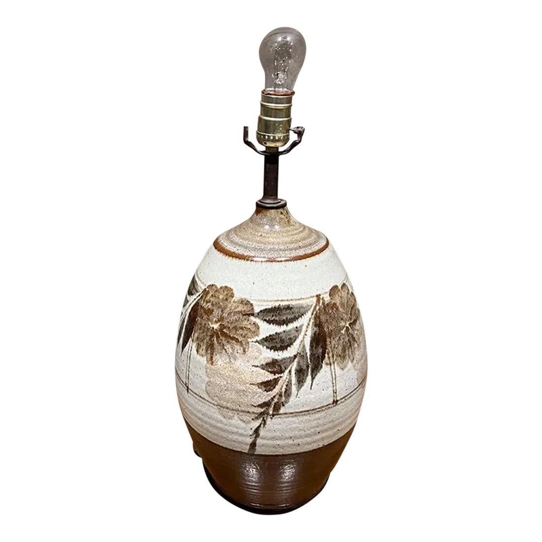 1960s Glazed Stoneware Table Lamp Art Pottery Floral Design (1 of 10)