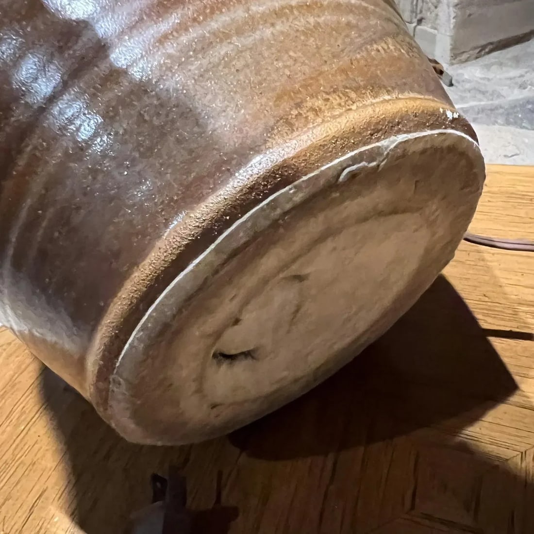 1960s Glazed Stoneware Table Lamp Art Pottery Floral Design - 7