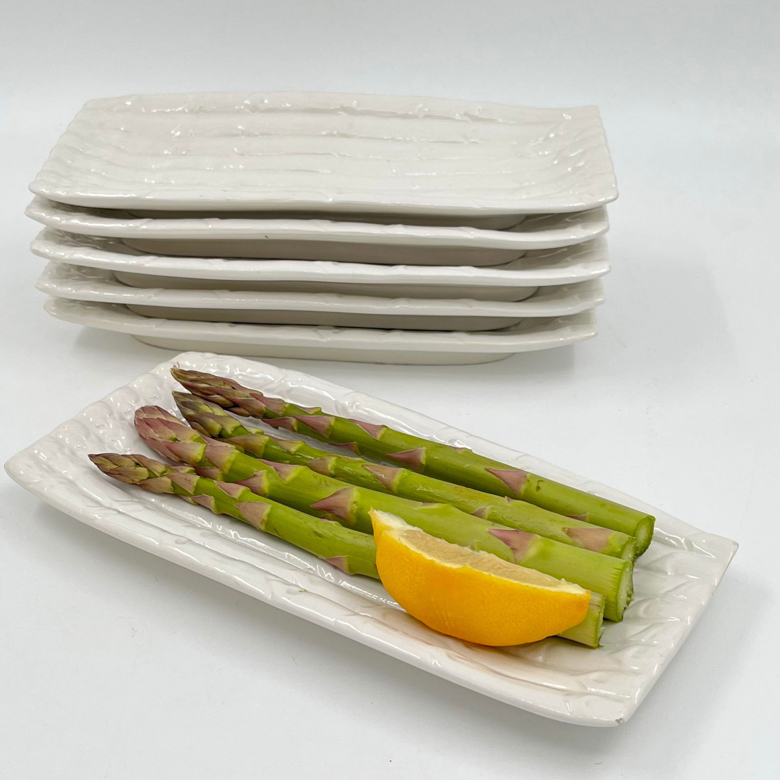 1970s Vintage Italian Blanc De Chine Trompe l'Oeil Asparagus Plates - Set of 6 - 2