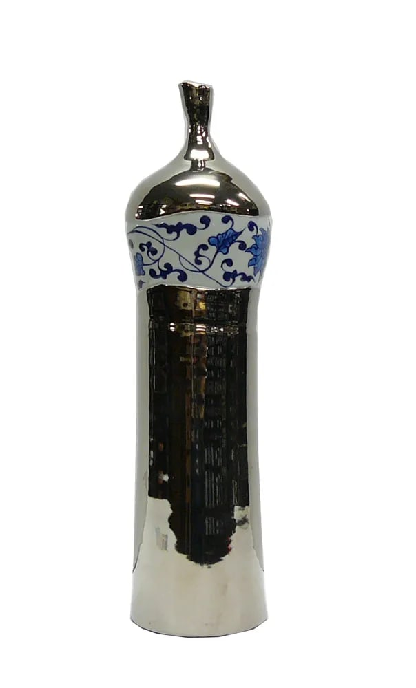 Modern Oriental Silver Porcelain Vase - 2
