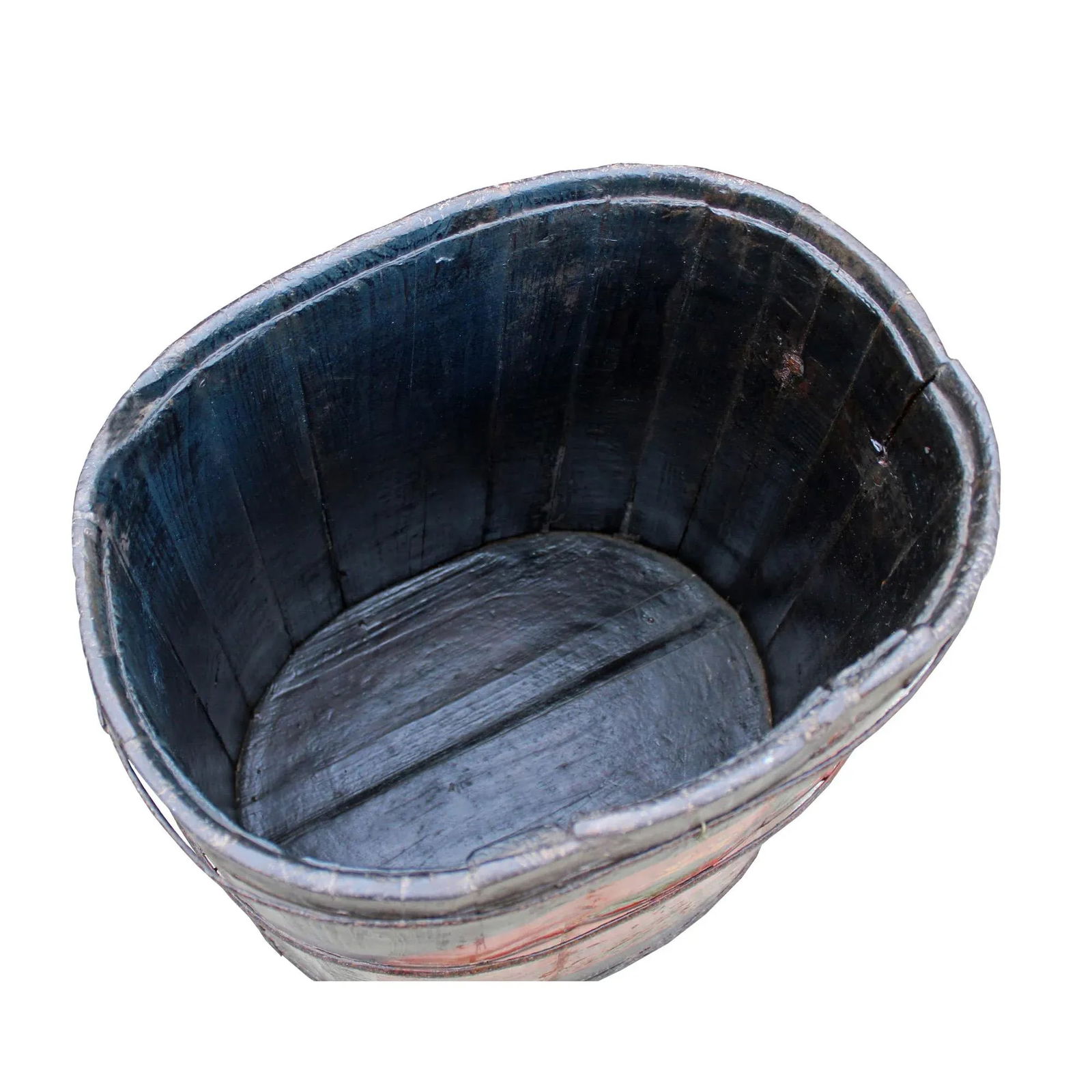 Distressed Chinese Tibetan Barrel Shape Black Floral Bucket Wood Container - 5