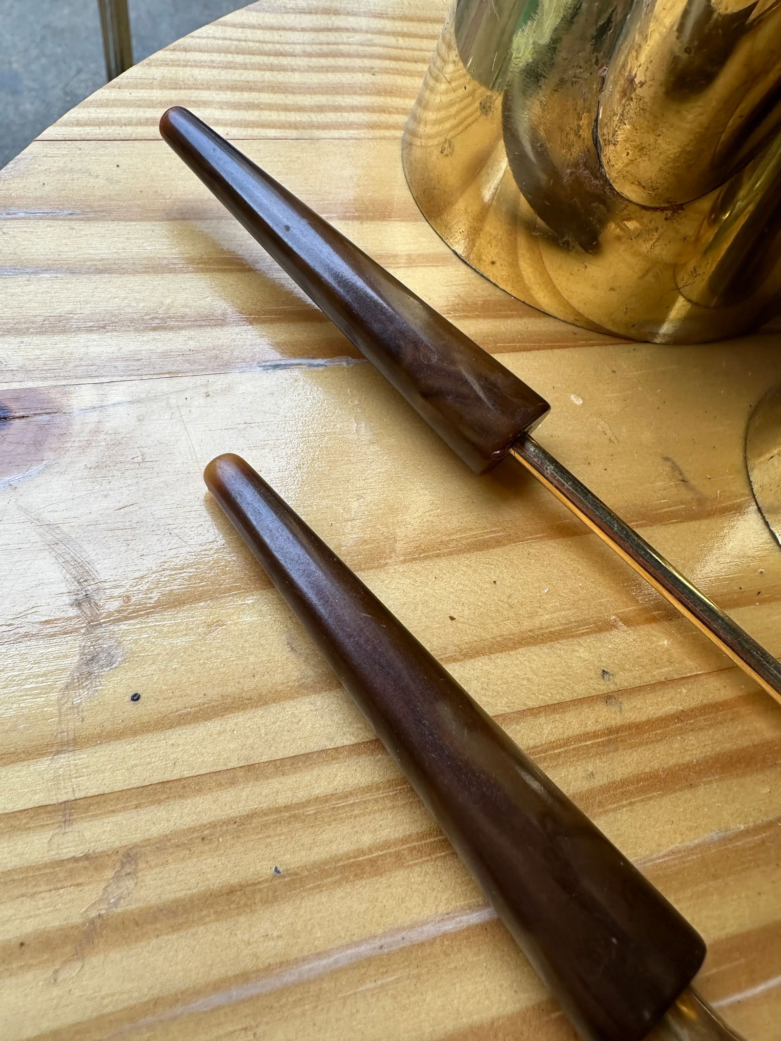 Vintage Wooden and Brass Coffee Set- 8 Pieces - 3