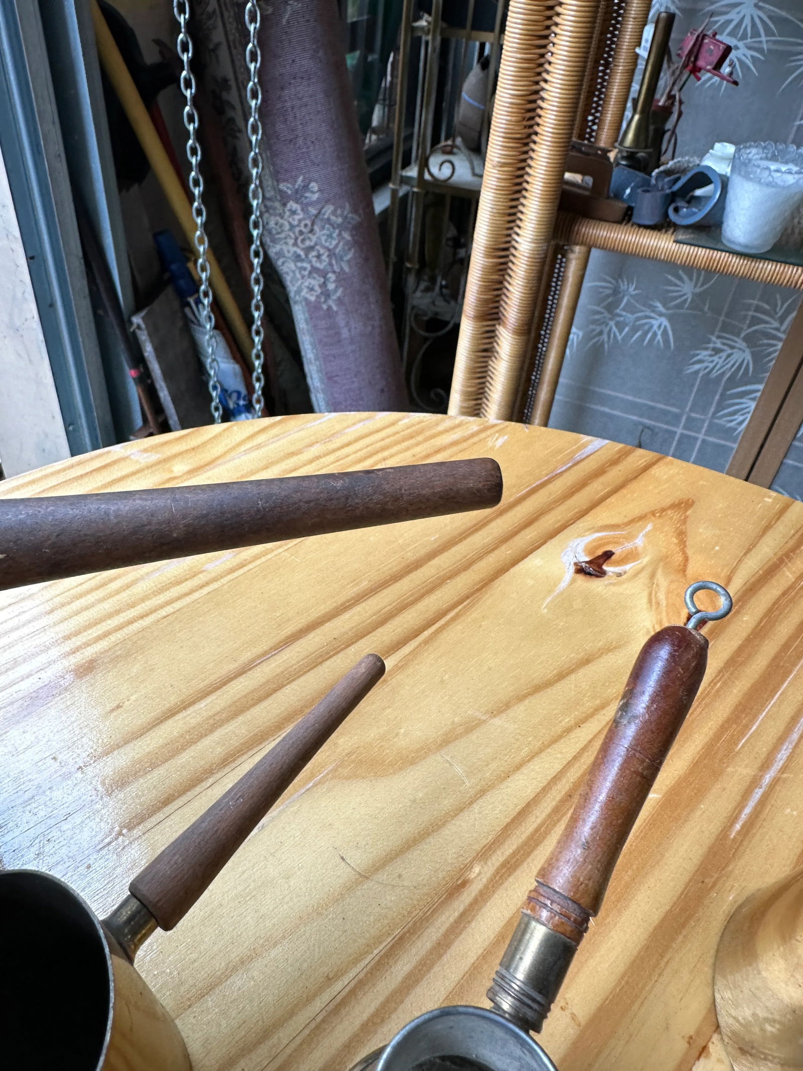 Vintage Wooden and Brass Coffee Set- 8 Pieces - 6