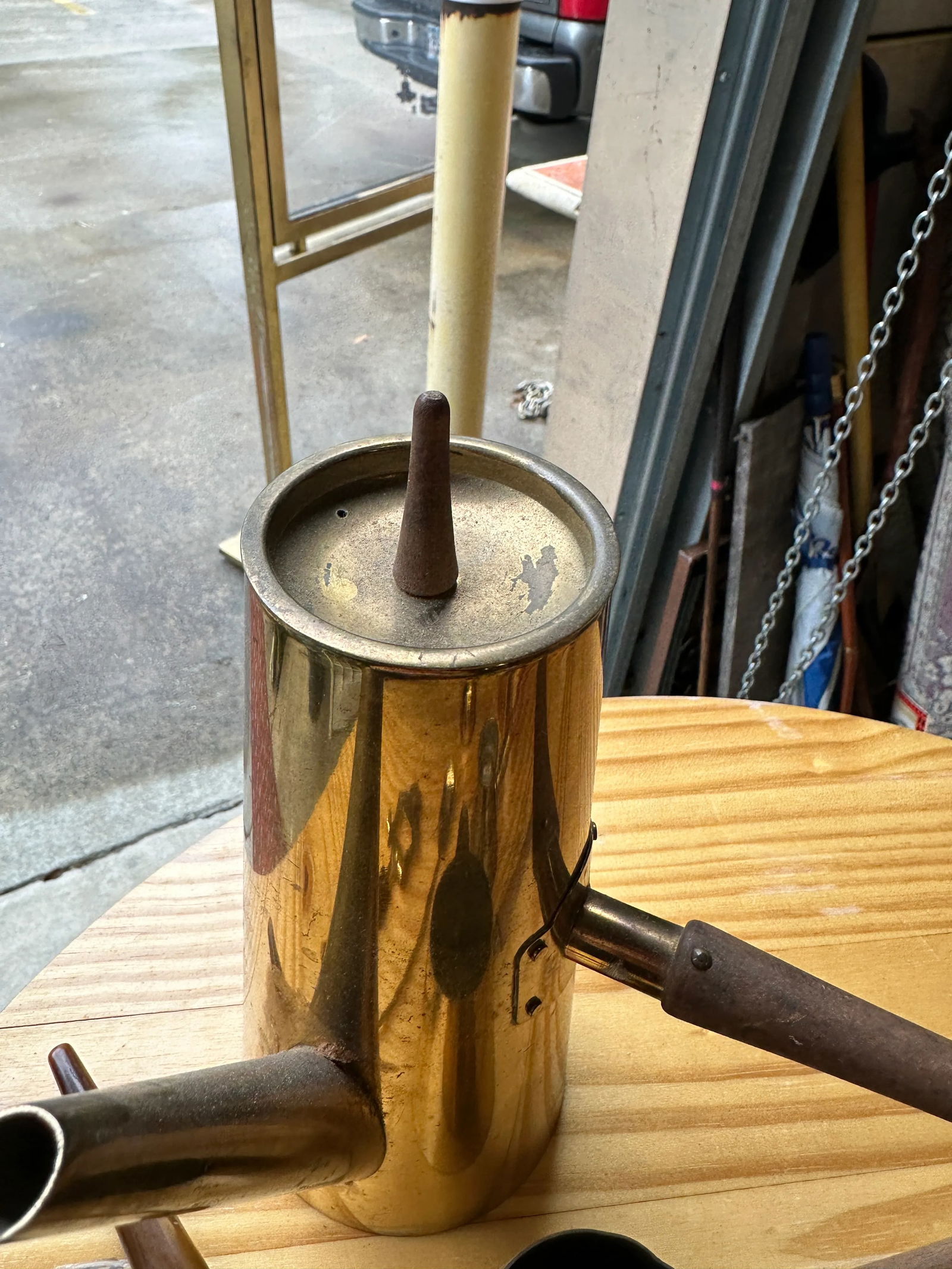 Vintage Wooden and Brass Coffee Set- 8 Pieces - 8