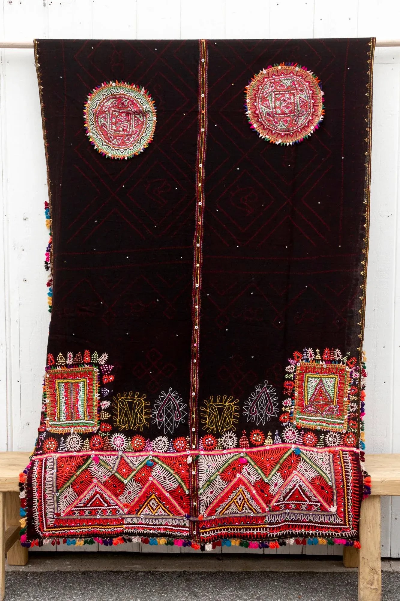 Mid-Century Black Tribal Indian Textile - 8