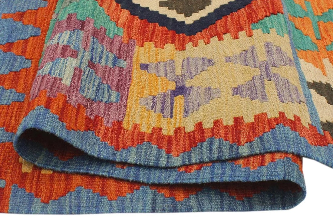 Tribal Kilim Blue Rust Wool Rug - 2'7" X 4'0" - 6