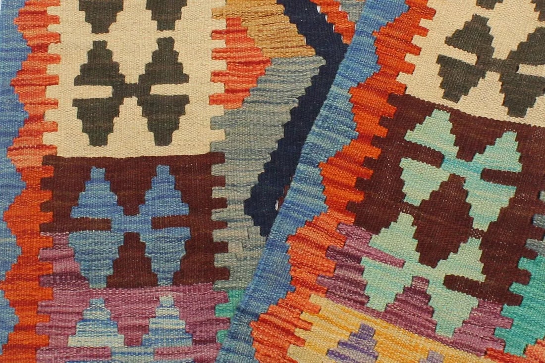 Tribal Kilim Blue Rust Wool Rug - 2'7" X 4'0" - 7