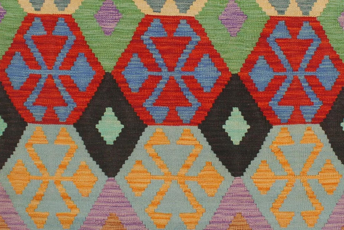 Kilim Blue Beige Wool Rug - 3'3" X 5'1" - 5