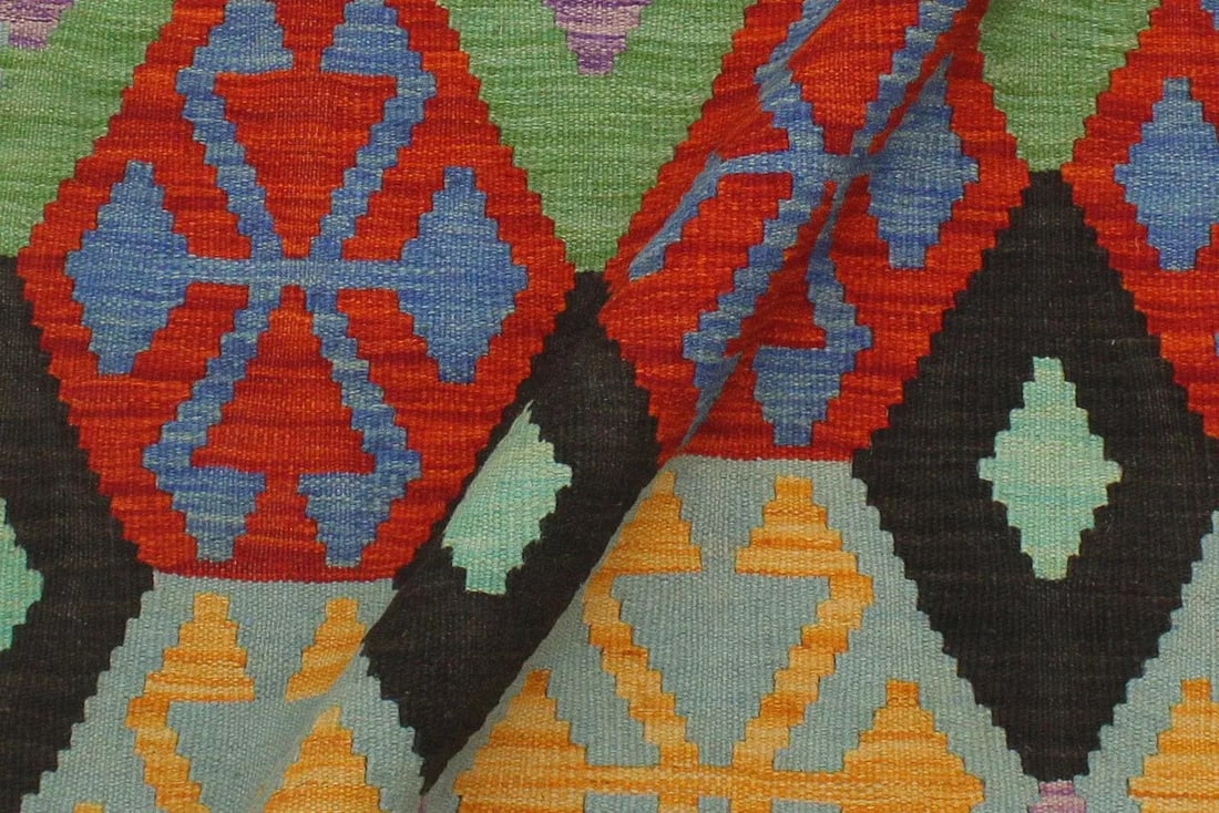 Kilim Blue Beige Wool Rug - 3'3" X 5'1" - 7