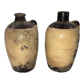 Pair of Vintage Small Usa Pottery Stoneware Jugs Circa 1940s