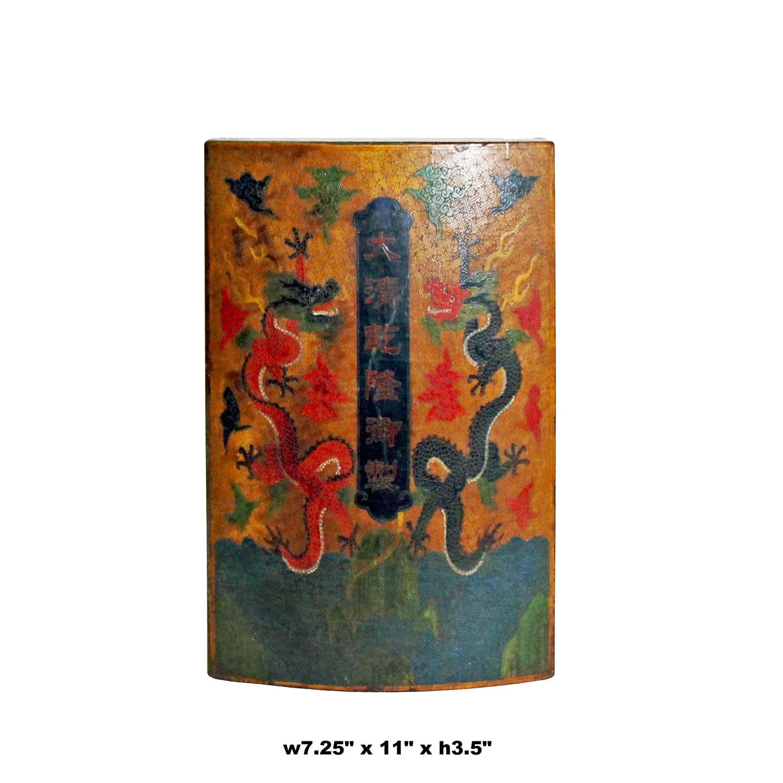 Distressed Yellow Dragon Graphic Rectangular Curved Shape Box - 2