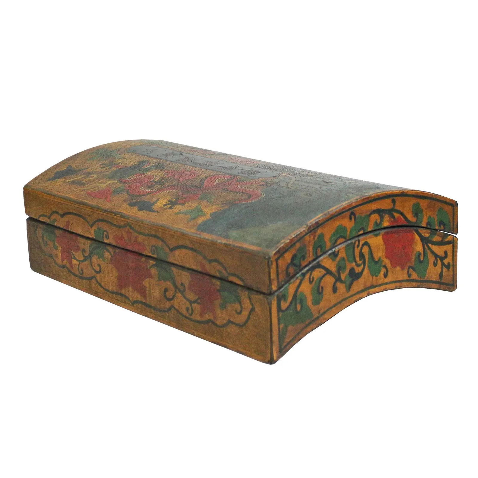 Distressed Yellow Dragon Graphic Rectangular Curved Shape Box - 3