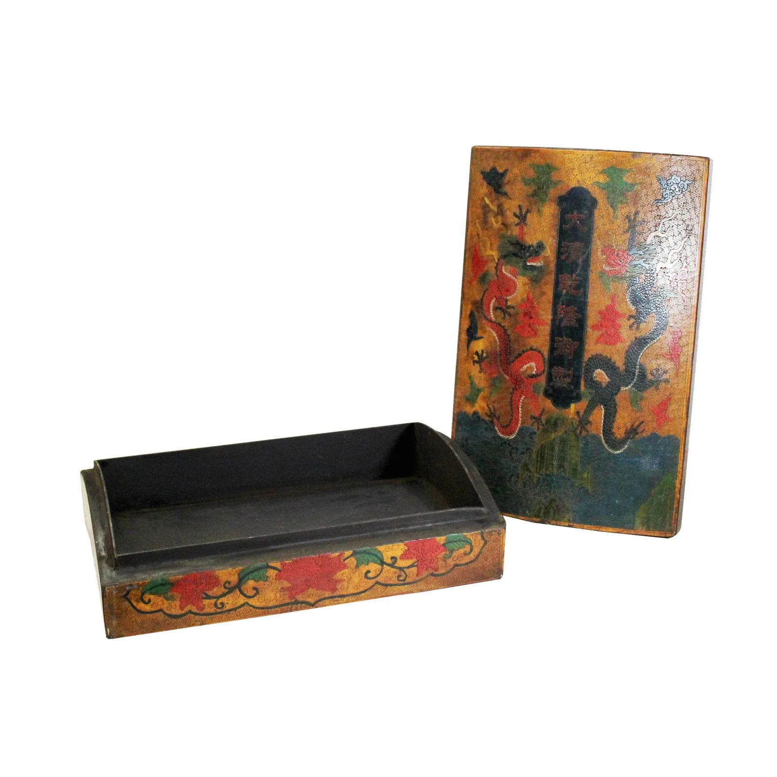 Distressed Yellow Dragon Graphic Rectangular Curved Shape Box - 4