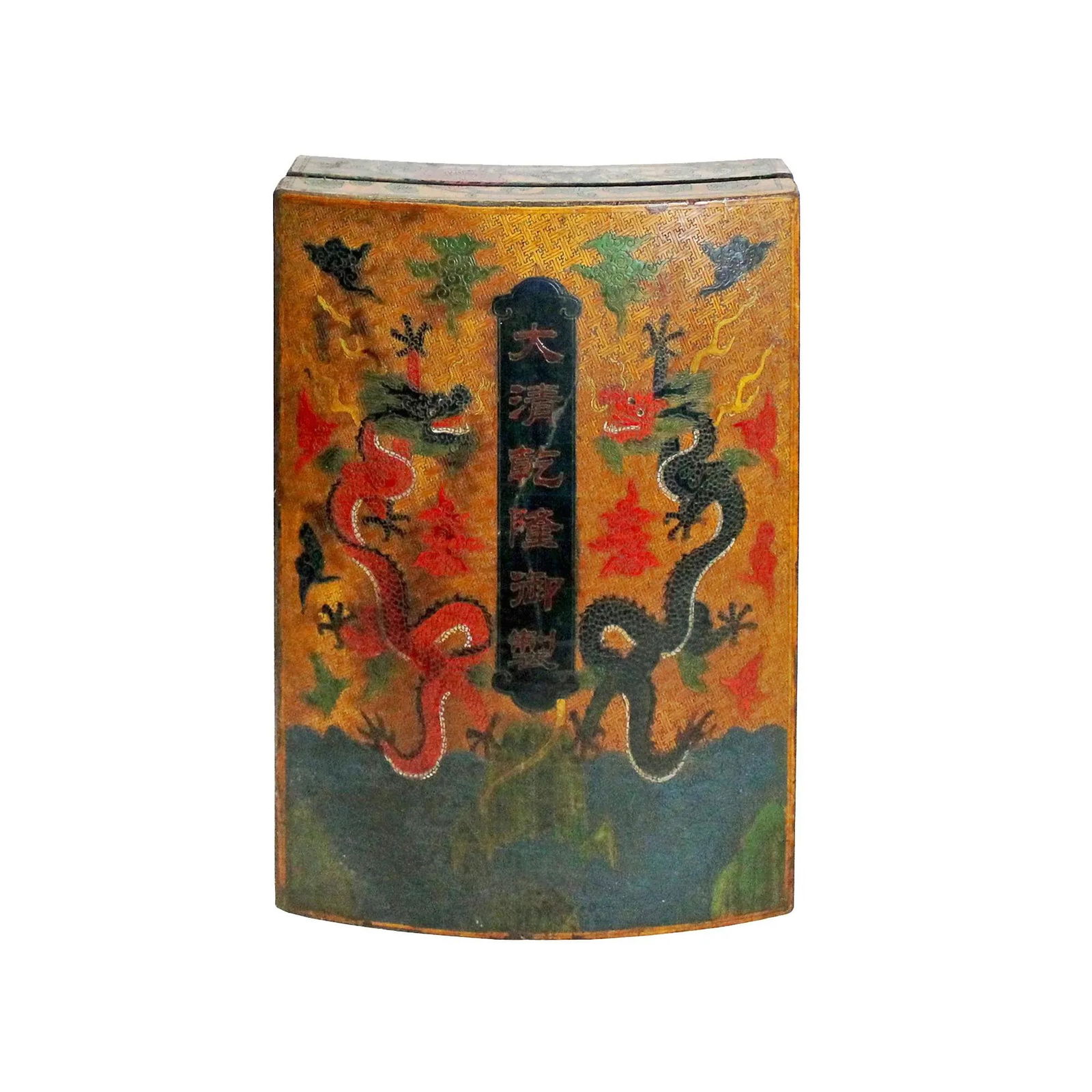 Distressed Yellow Dragon Graphic Rectangular Curved Shape Box - 5