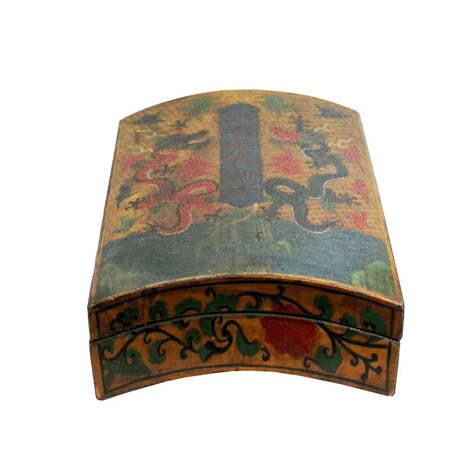 Distressed Yellow Dragon Graphic Rectangular Curved Shape Box - 8