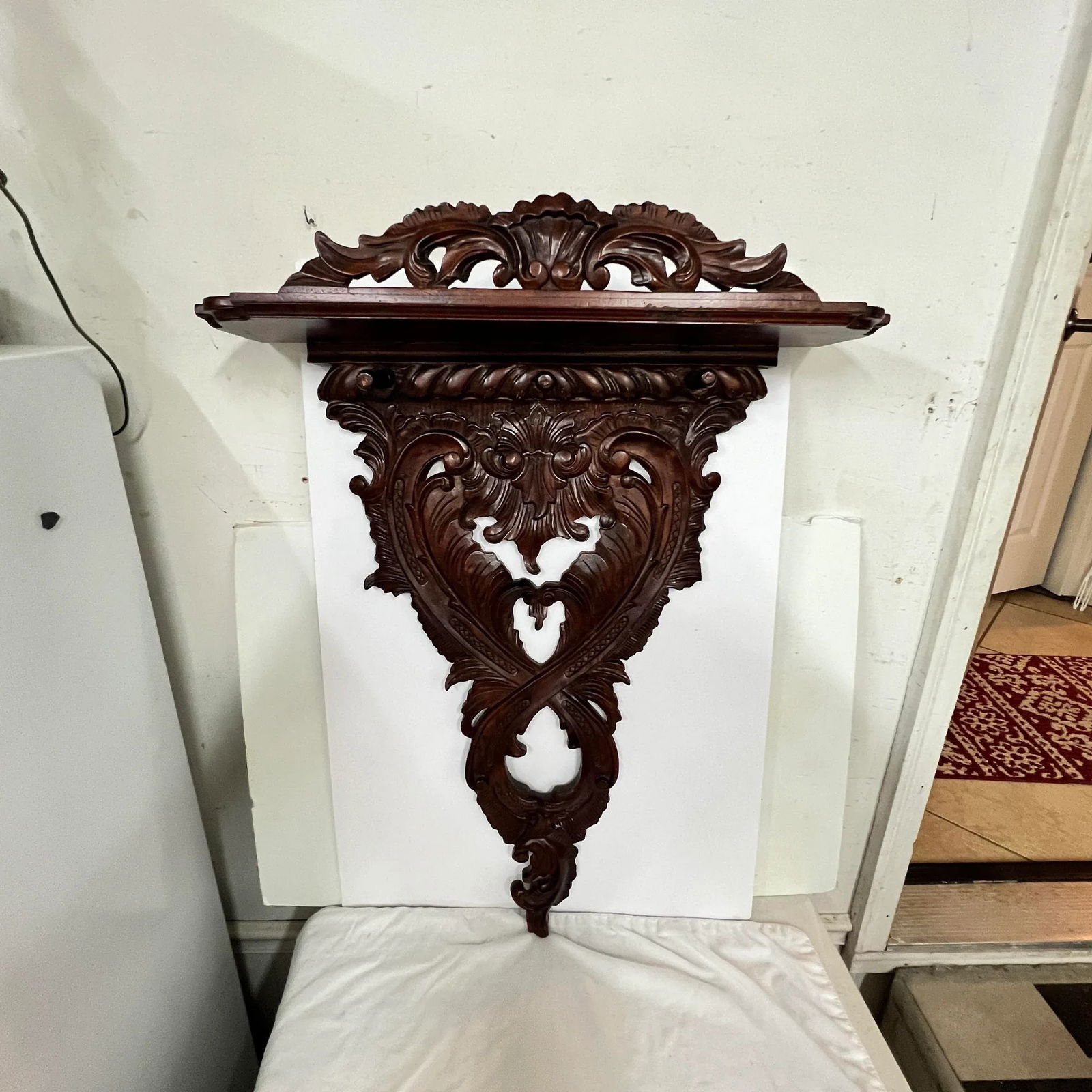 Mahogany Hand Carved Coat / Hat Rack With Shelf - 2