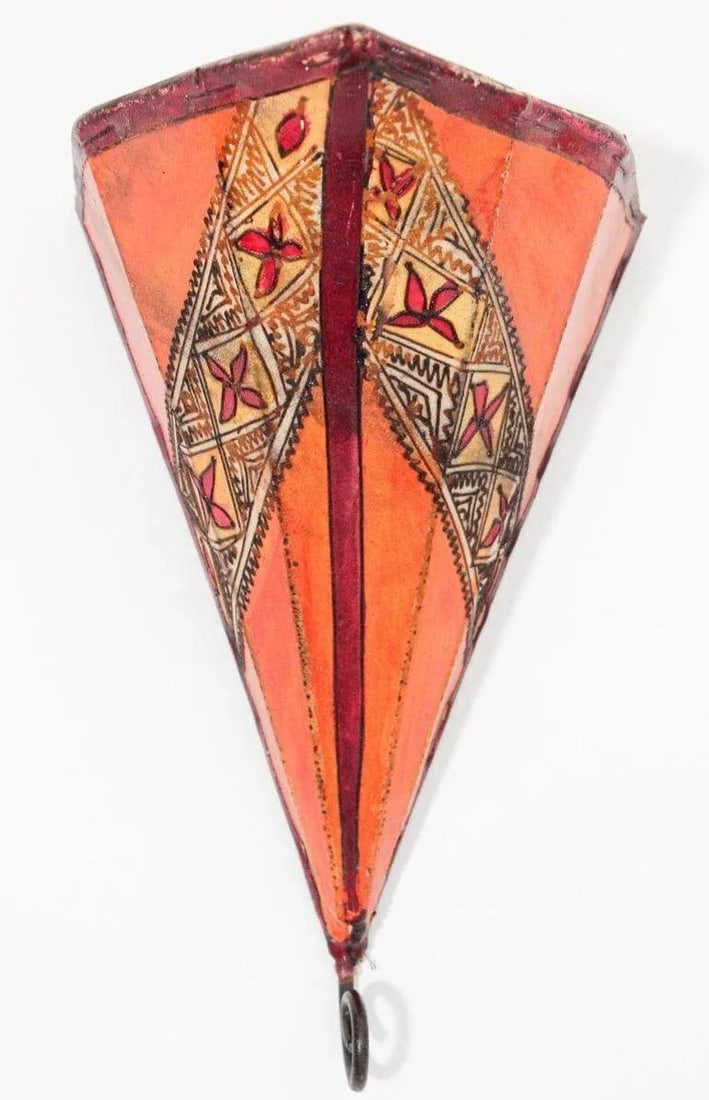 Moroccan Parchment Handpainted Folk Art Wall Sconce Shade - 2