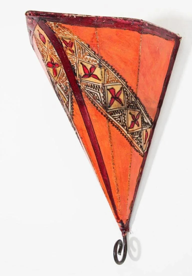 Moroccan Parchment Handpainted Folk Art Wall Sconce Shade - 3