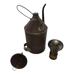 Carbide Coal Miners Lamp With Coal Oil Can and Tin Funnel by Justrite Areamlined