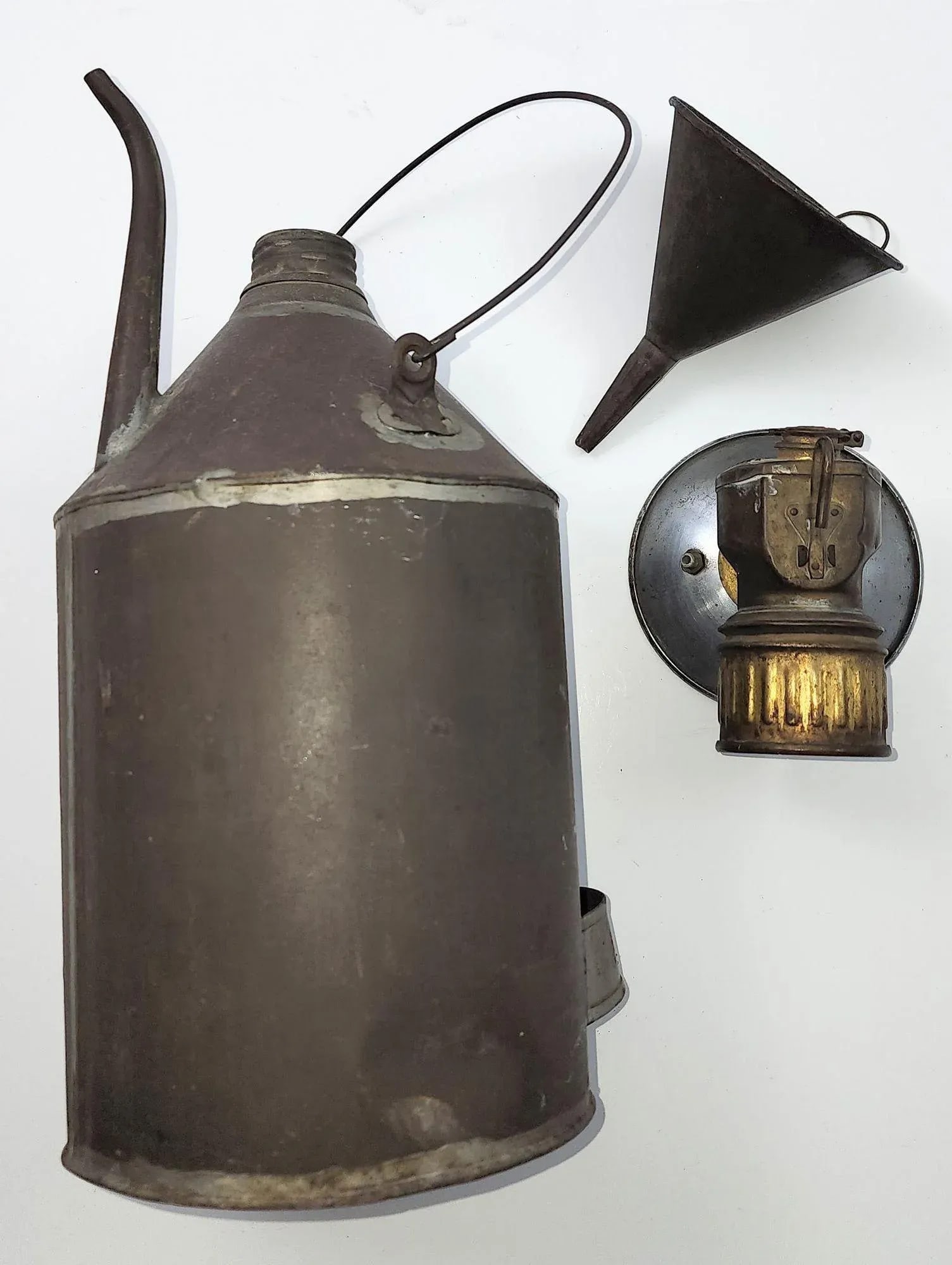 Carbide Coal Miners Lamp With Coal Oil Can and Tin Funnel by Justrite Areamlined - 7