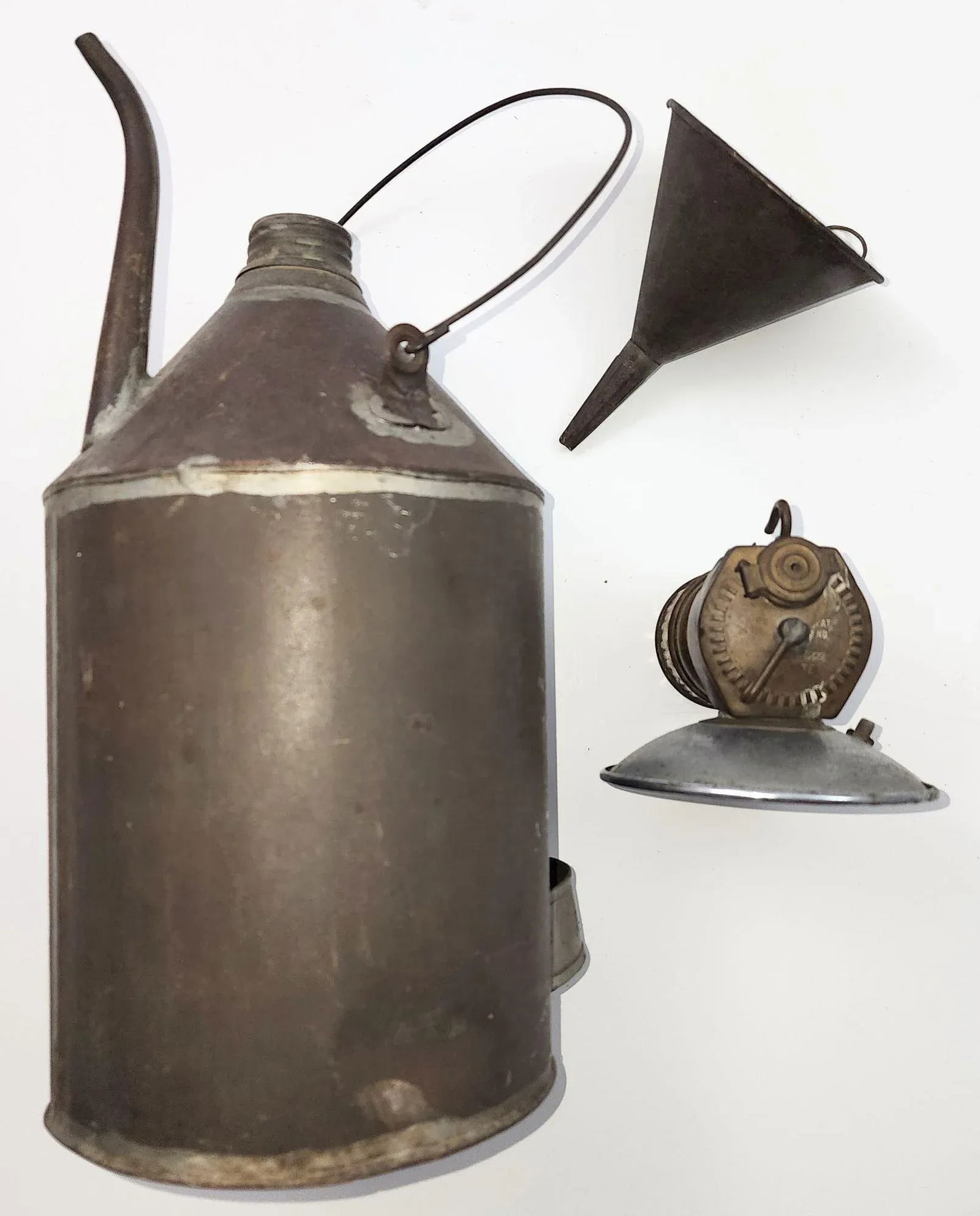 Carbide Coal Miners Lamp With Coal Oil Can and Tin Funnel by Justrite Areamlined - 8