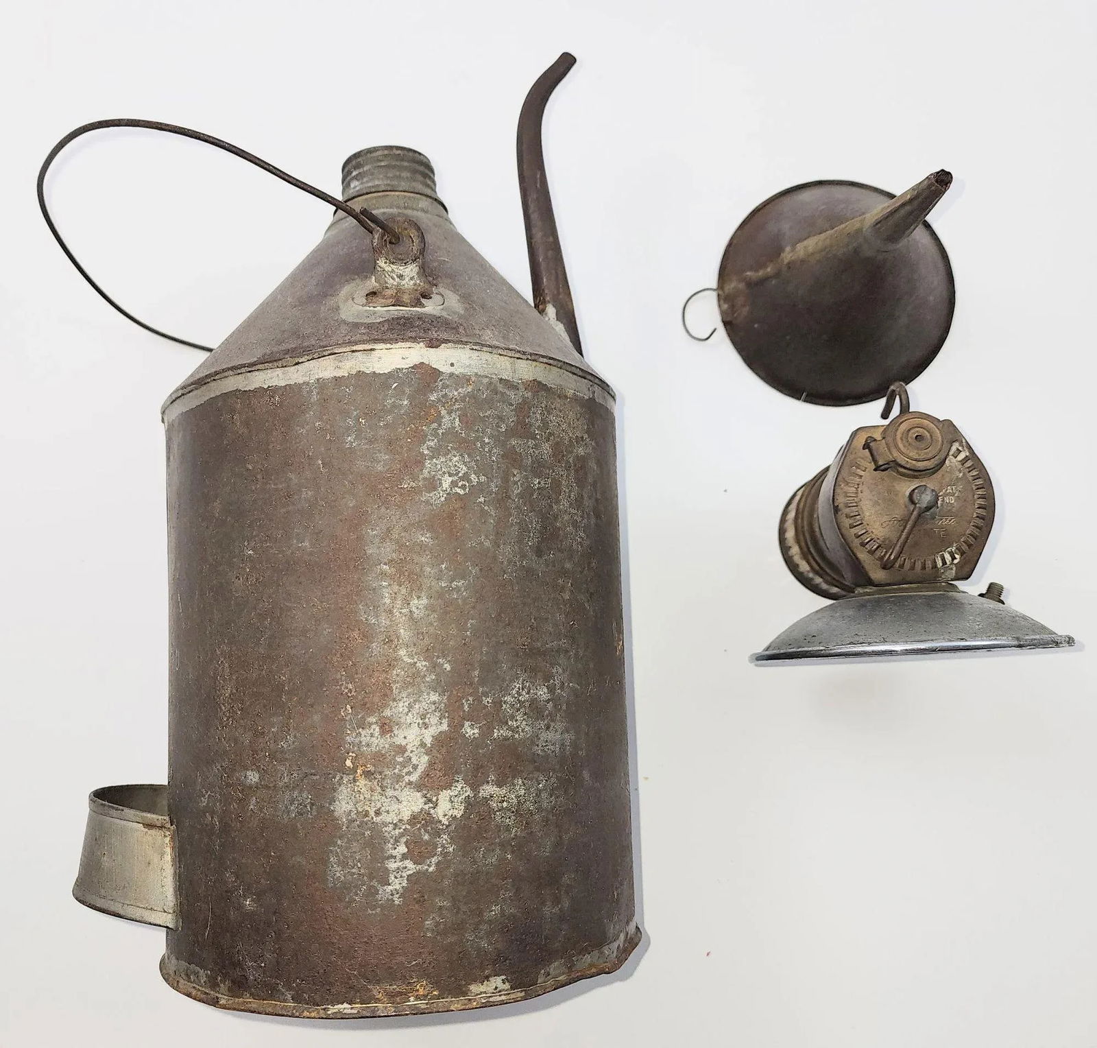 Carbide Coal Miners Lamp With Coal Oil Can and Tin Funnel by Justrite Areamlined - 9