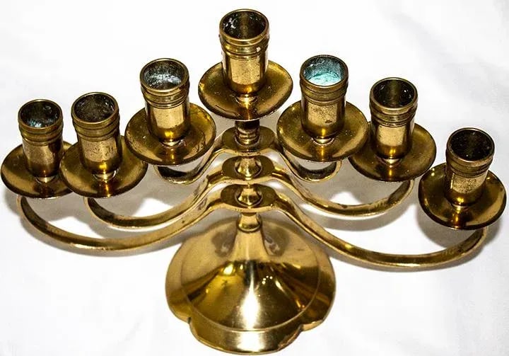 Antique Solid Brass Swing 7 Arm Menorah Candelabra Candle Holder - 2