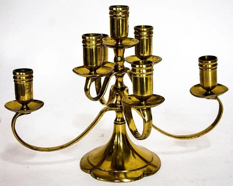 Antique Solid Brass Swing 7 Arm Menorah Candelabra Candle Holder - 3