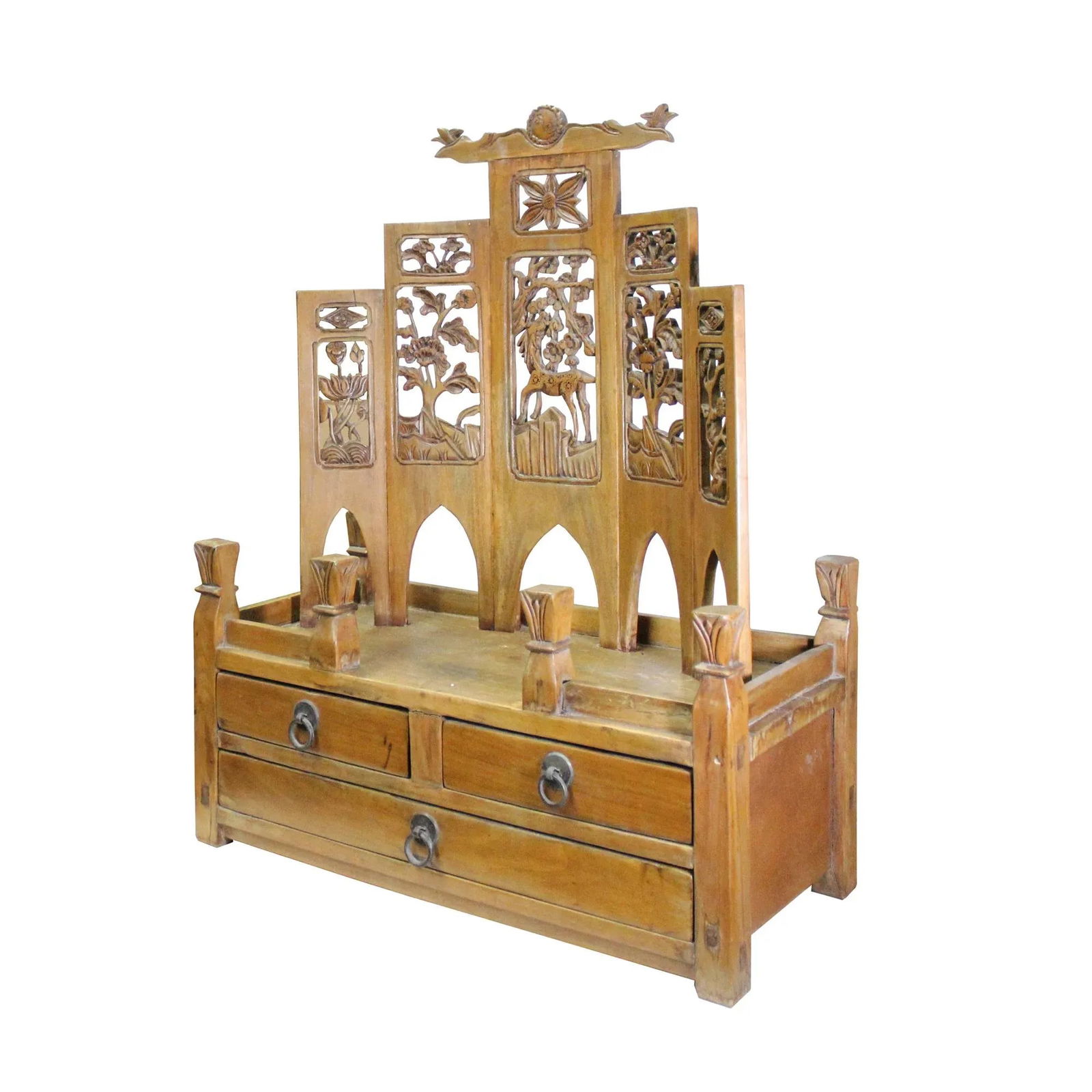 Chinese Vintage Carving Display Shrine Chest Stand - 3