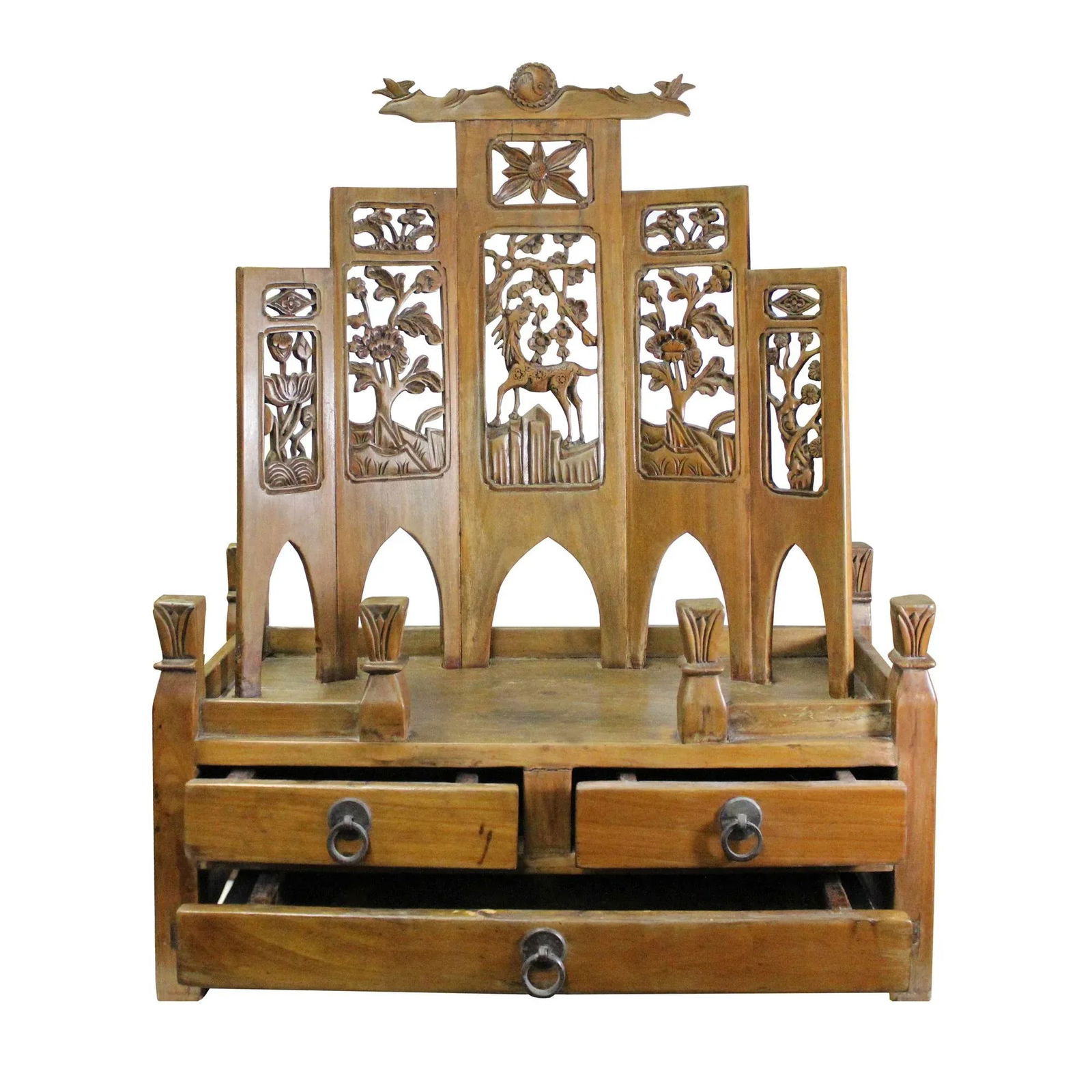 Chinese Vintage Carving Display Shrine Chest Stand - 6