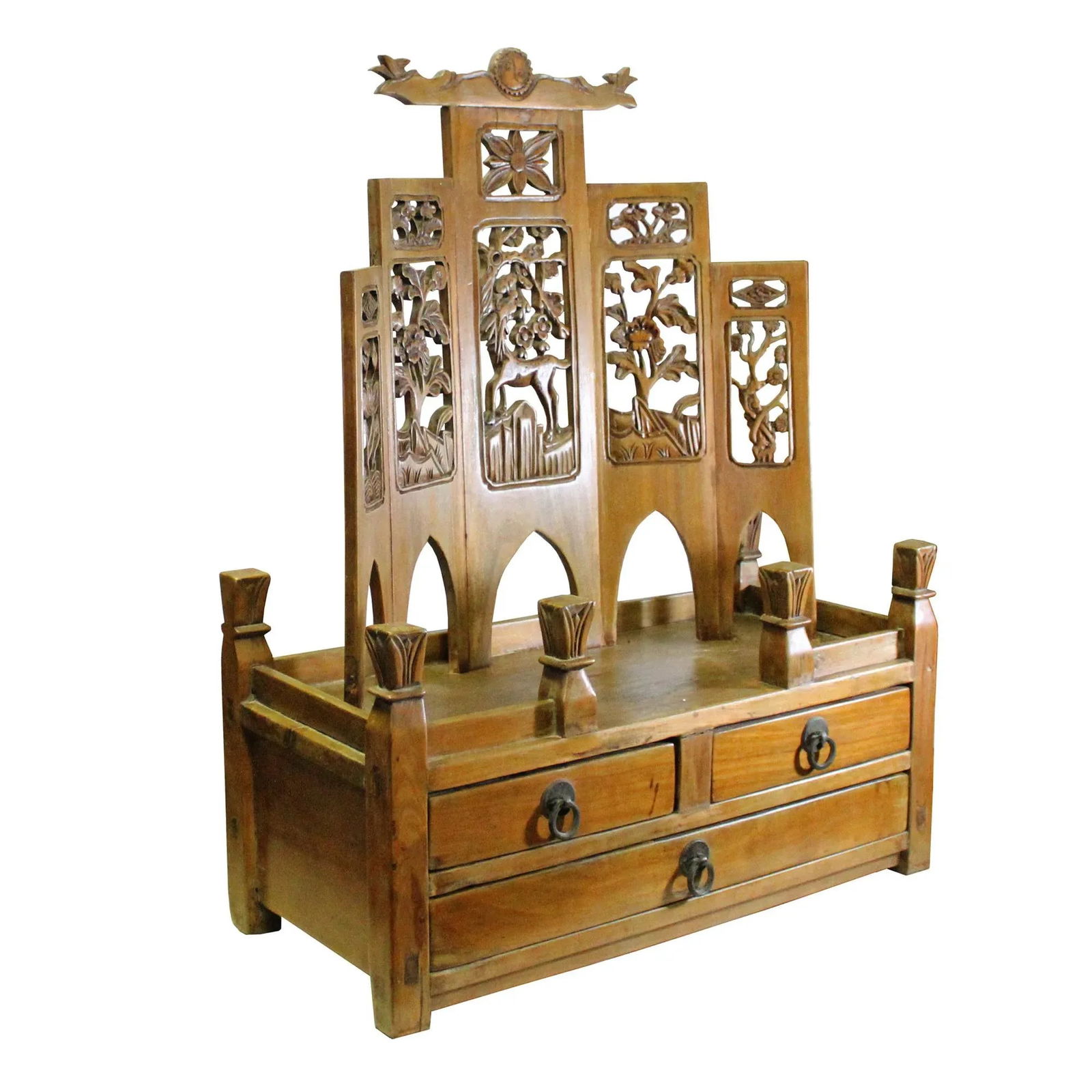 Chinese Vintage Carving Display Shrine Chest Stand - 7