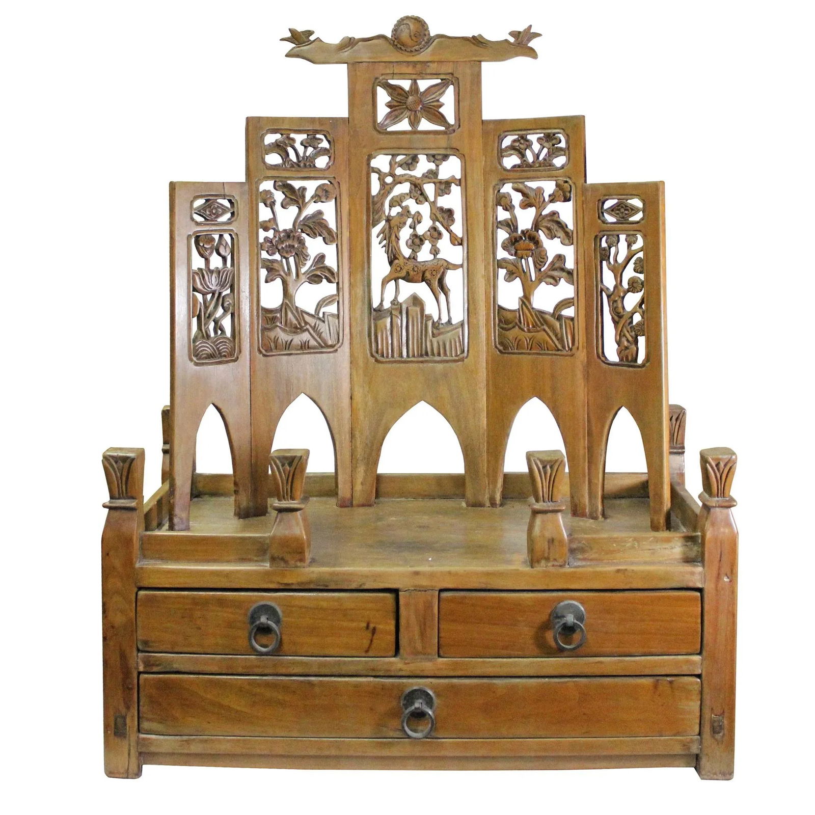 Chinese Vintage Carving Display Shrine Chest Stand - 8