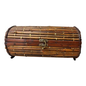 Bamboo Pencil Reed Dome Shaped Box With Brass Crossband Accents